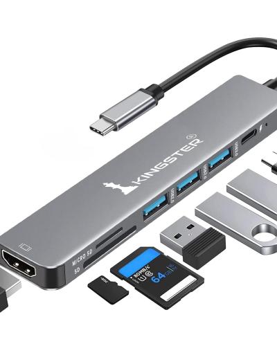 KINGSTER® 7-in-1 USB-C Hub Docking Station with 4K HDMI, 100W PD