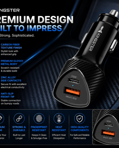 Kingster 51W Car Power 16 Fast Car Charger with Dual Output