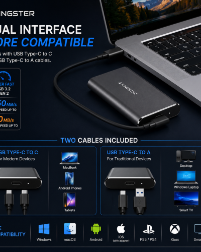 KINGSTER Portable SSD 512GB – USB 3.2 Gen 2 – 1050MB/s – Ultra-Fast External Solid State Drive