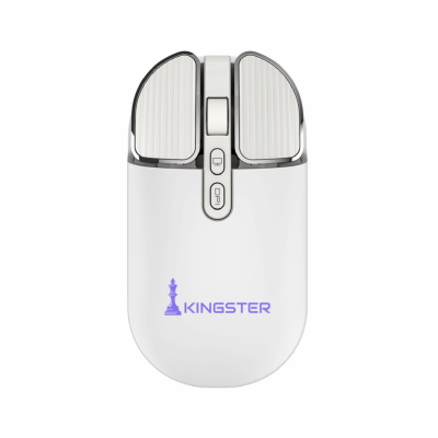 KINGSTER® Wireless Bluetooth Rechargeable Mouse – Silent Click, Dual Mode (BT 5.2 + 2.4GHz), Glossy White