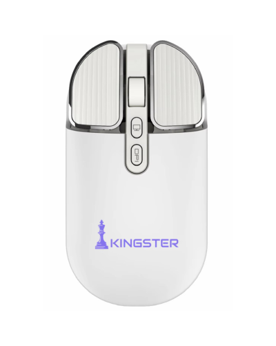 KINGSTER® Wireless Bluetooth Rechargeable Mouse – Silent Click, Dual Mode (BT 5.2 + 2.4GHz), Glossy White